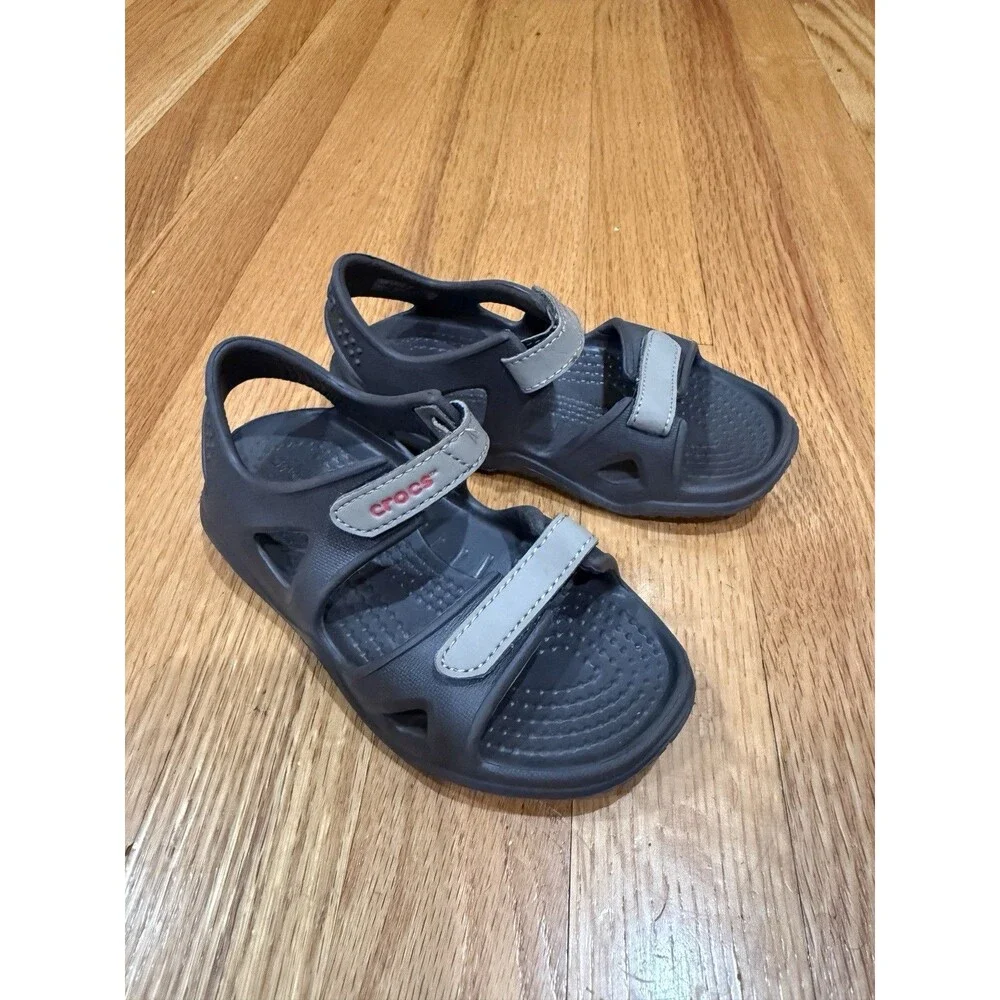 Crocs Swiftwater Boys Summer Sandals Size C9 Brown Hook n Loop BARELY WORN